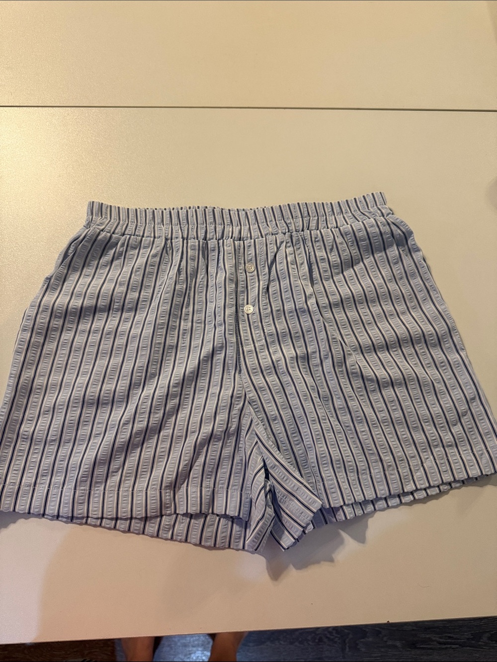 Boxer shorts - Light Blue Striped Women's Elastic-Waist Bermudas